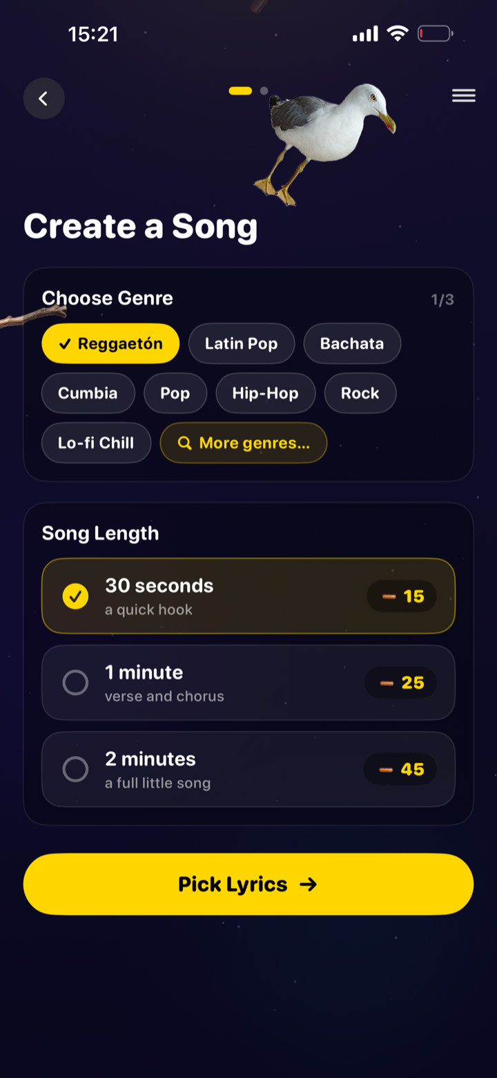 Create a song — choose genre and length